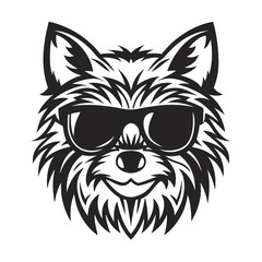 Cool Dog with Sunglasses Black and White Headshot on White Background