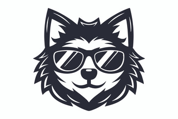 Cool Wolf Head with Sunglasses on a White Background