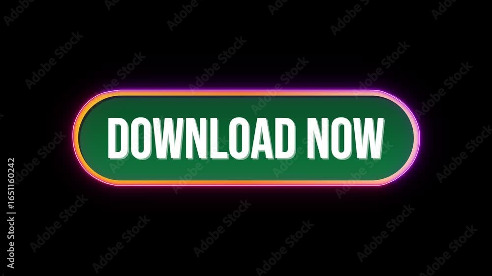 Aufkleber download now button click animation with computer mouse cursor and luxury neon glow colorful border 