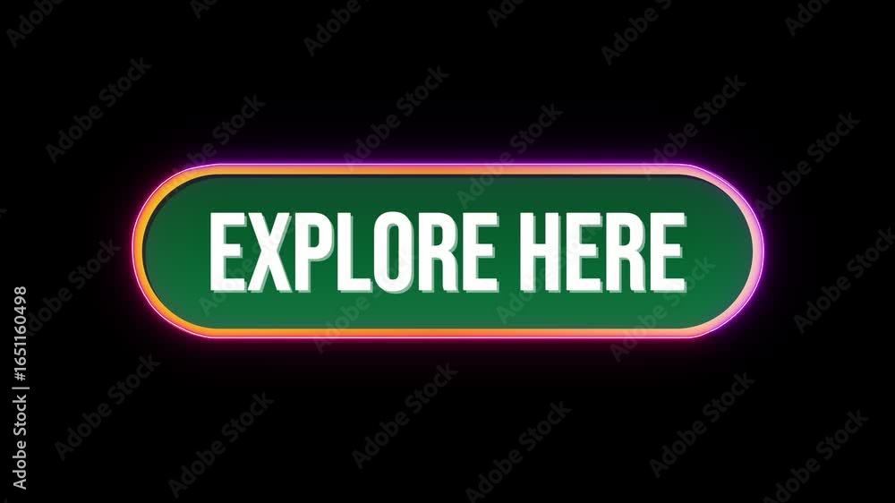 Fototapete explore here button click animation with computer mouse cursor and luxury neon glow colorful border 