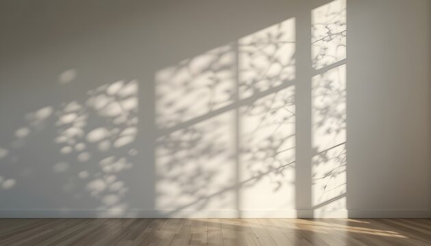 Effets d'ombre de branches r&eacute;alistes avec feuillage projetant des ombres sur un mur blanc, effet d'ombre et de lumi&egrave;re d'&eacute;t&eacute;, ombre pour un fond d'int&eacute;rieur studio mockup.