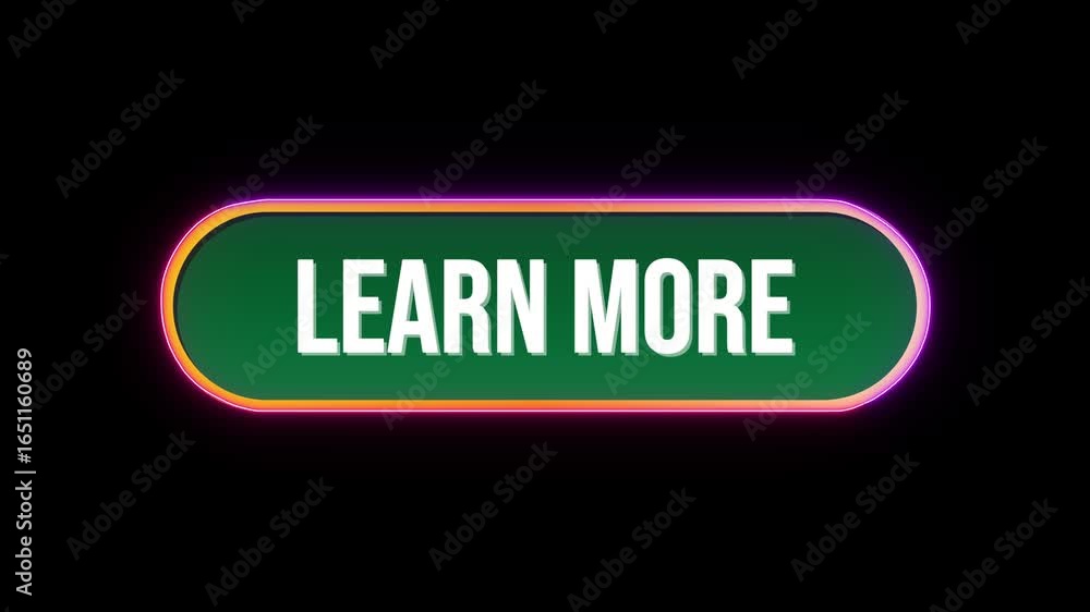 Fototapete learn more button click animation with computer mouse cursor and luxury neon glow colorful border on