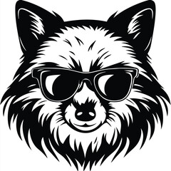 Cool Fox Portrait with Sunglasses in Format on White Background