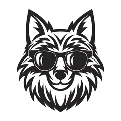 Cool Fox Head Art with Sunglasses in Black and White on White Background