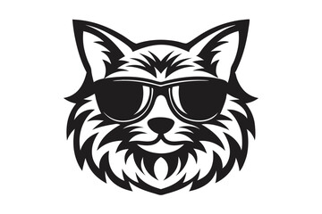 Cool Cat in Sunglasses, Feline Silhouette, Whiskered Animal, White Background