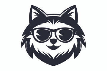Cool Fox Head Mascot with Sunglasses Icon Flat on White Background