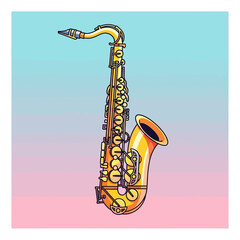 Golden Saxophone Illustration on a Gradient Background