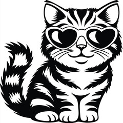 Adorable Striped Kitten with Heart Shaped Glasses on White Background Design