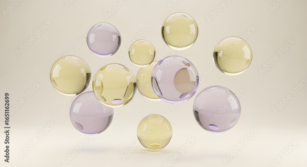 Poster floating spheres of light in gentle pastel tones create a calming and ethereal visual harmony.