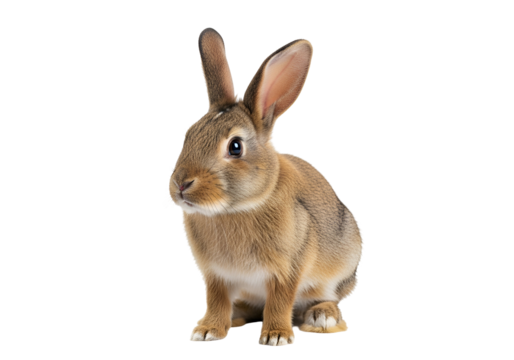 Cute Brown Bunny with Large Ears and Fluffy Tail Sitting on a Black Background