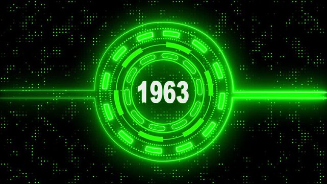 Futuristic Digital HUD Interface with Year 1963 Animation. New Year celebration. Future and futuristic technology concept