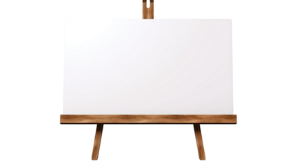 Horizontal Wooden Easel with White Blank Canvas for Artwork Display on white background
