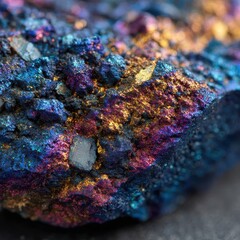 Obraz premium Chalcopyrite Stone Macro Iridescent Rock Background. Geology, education, mineralogy