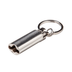 Compact metal whistle with a split ring for attaching to keychains [Transparent Background PNG]