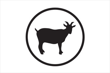 Simple black silhouette of a goat in a circle, perfect for logos or icons.