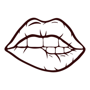 Pop art vector sexy lips biting silhouette