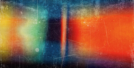 Naklejka na ściany i meble Old film light leaks texture with scratches, noise, iridescent light. Rainbow lens flare effect, camera film filter with bokeh, dust, grain. Distressed retro movie, photo burn effect. Vintage photo