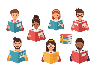 Readers of Wisdom: A vibrant illustration captures a diverse group of individuals engrossed in the pages of their books. The image exudes a sense of learning, knowledge and education