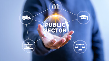 Fototapeta premium Public sector concept with connected icons government services