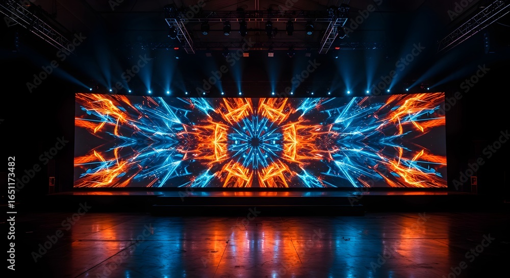 Poster kaleidoscope display: mesmerizing abstract digital display of light, color, and design dominates the