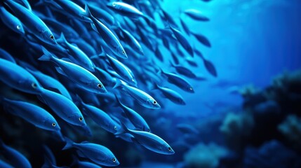 School of fish swimming in vibrant blue ocean waters
