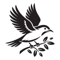 Fototapeta premium Black and white stylized bird in flight on a branch