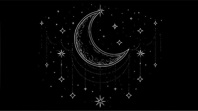 Celestial moon and stars vector design mystical night sky artwork astrology themed graphic illustration art