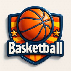 3D Modern Basketball Team Logo, Stylized Shield with Stars and Bold Text