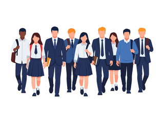 Fototapeta premium **School Student's Unity**: A vibrant portrayal of a diverse group of students in school uniforms, embodying the spirit of togetherness and shared aspirations.