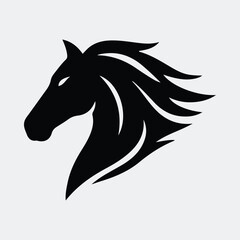 Silhouette of horse head with flowing mane vector illustration