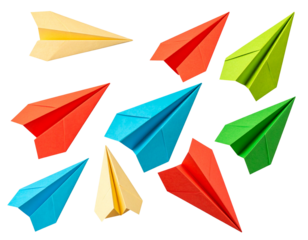 Colorful Origami Paper Plane Stack, Multiple Angles, isolated