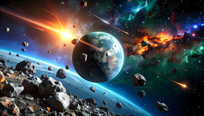 Planet asteroid impact graphic