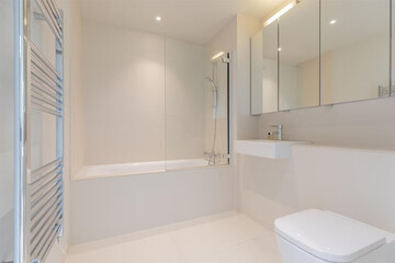 Modern bathroom interior in minimal scandinavian style, 3d render