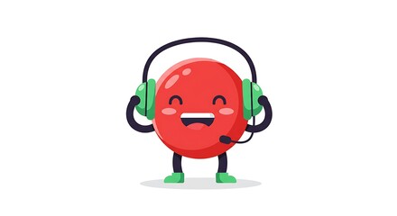 Fototapeta premium Cartoon Red Ball with Headset and Mic