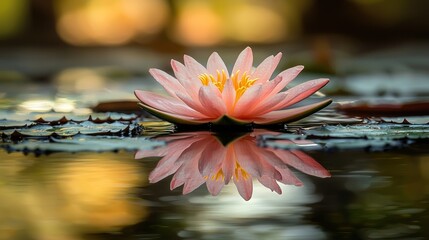 Pink lotus flower, serene reflection