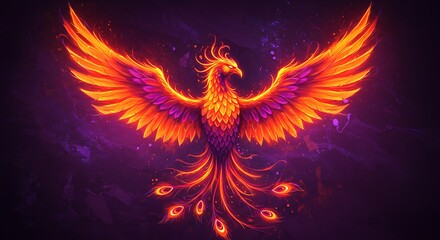 Fiery Phoenix Spreading Wings