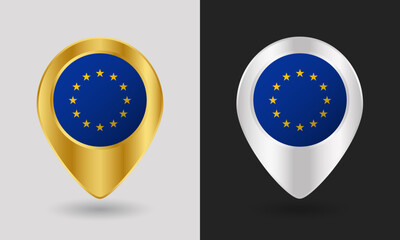 Gold and Silver European Union Flag Map Pin Icon