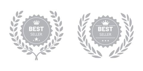 Best seller emblem with laurel wreath. Best seller award badges collection. Set of best seller label