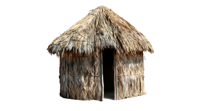 PNG a model of a small hut with a thatched roof on a transparent background