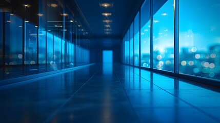 Fototapeta premium Modern Blue Corridor City Night View Architectural Space