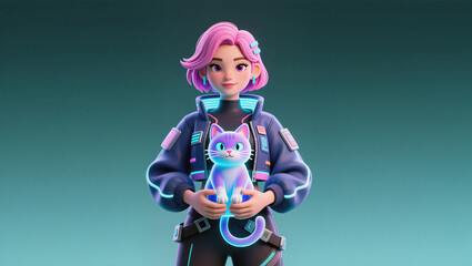 Fototapeta premium Clay Girl Holding Futuristic Cat