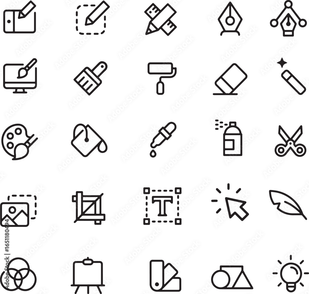 Fototapete thin line icon set for graphic designer interface ui edit draw sketch brushes pen tool text paintbru