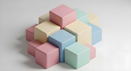 Obraz premium Abstract 3D Cubes in Minimal Pastel Color Composition