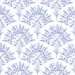 Watercolor lavender flowers bouquet floral seamless pattern