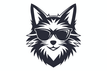 Stylized Dark Gray Fox Portrait with Sunglasses on a White Background