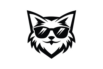 Monochrome Fox Head Wearing Sunglasses, Cool Animal on White Background
