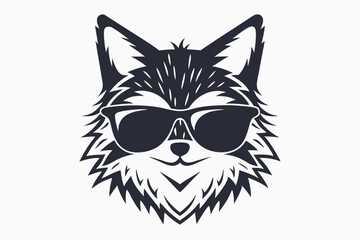 Fox Head with Sunglasses Cartoon Style on White Background Isolated