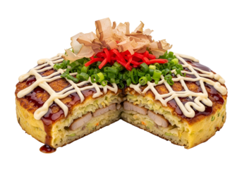 Delicious layered sushi cake with vegetables and decorative toppings perfect for celebrations