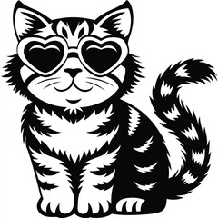 Striped Cat in Heart Sunglasses Silhouette