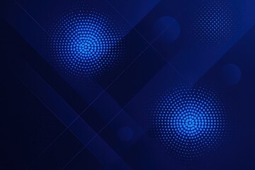 Obraz premium Futuristic abstract composition with electric blue halftone circles and geometric patterns for technology and innovation presentations
